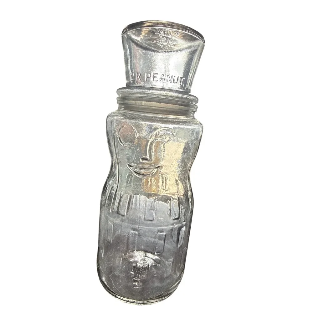 Vintage Mr Peanut Planters 75th Birthday Anniversary Clear Glass Jar 1991